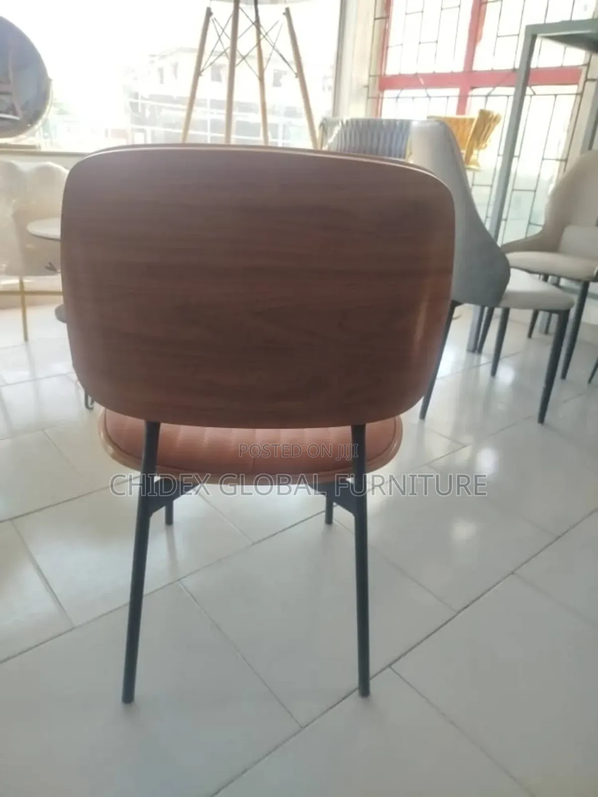 Simple Leather Chair With Iron Leg