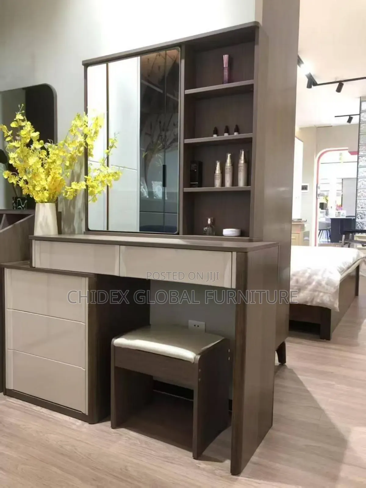 Turkish Executive Simple Bed Frame With Two Side Drawers and a Mirror