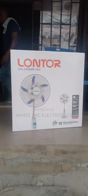 New> Lontor 18"Inch's Rechangerable Standing Fan Solar Changer > 2 Yrs