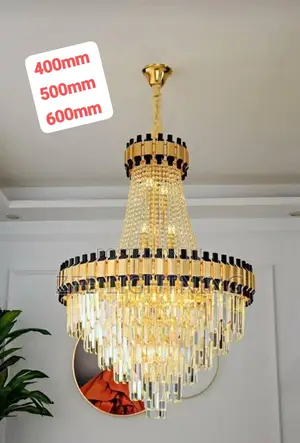 Long Gold Crystal Chandelier for Parlor