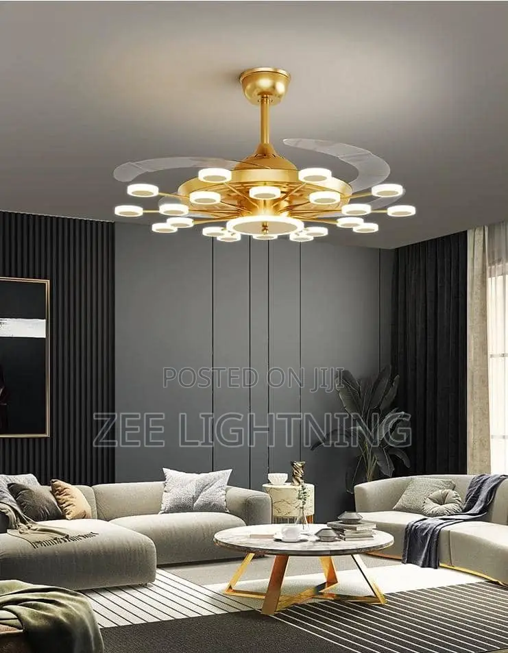 Led Gold and Black Ceiling Chandelier With Remote /Bluetooth