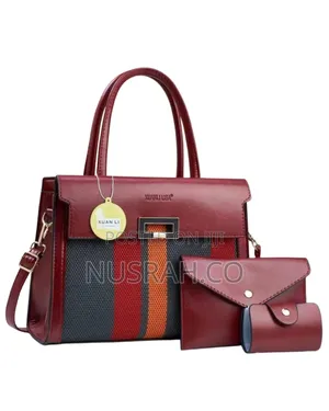 3in1 Stripy Women Leather Handbag Set | Ladies Bag
