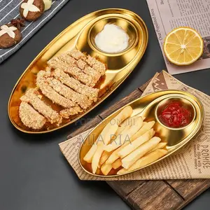 Stainless Steel Gold Oval Salad Dish Plate