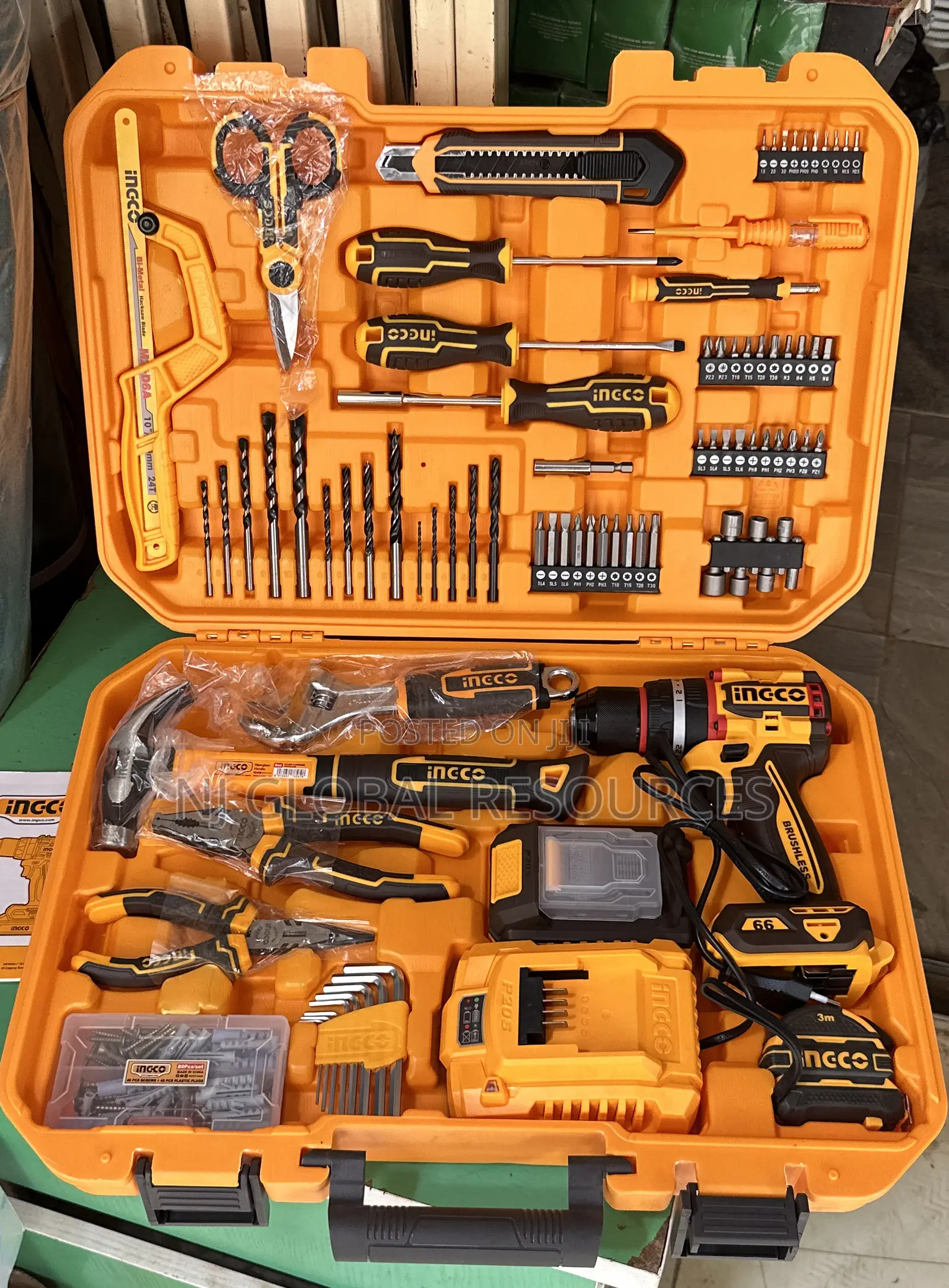Ingco Tools Box Kit Set 165pcs With 20v Impact Cordless Drill