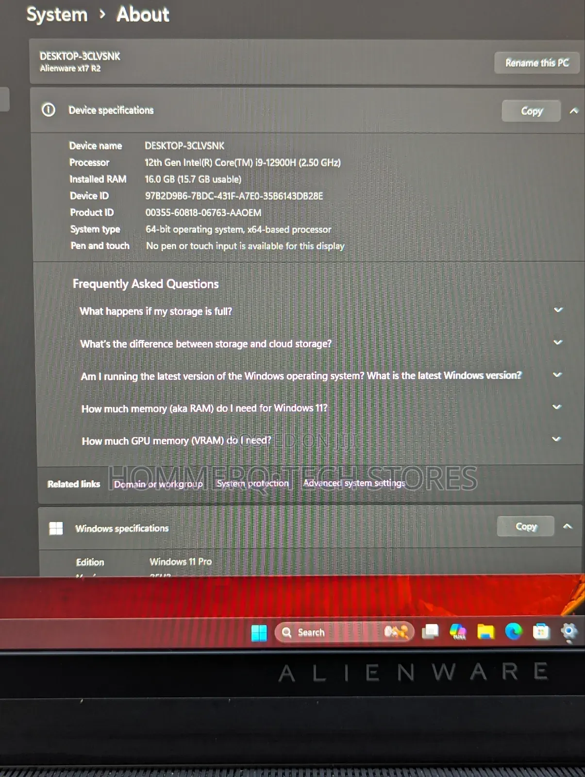 Laptop Dell Alienware X17 R1 16GB Intel Core I9 SSD 1T
