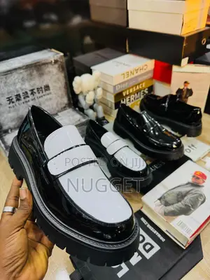 Black and White Classic Men’S Loafers Glossy and Shiny