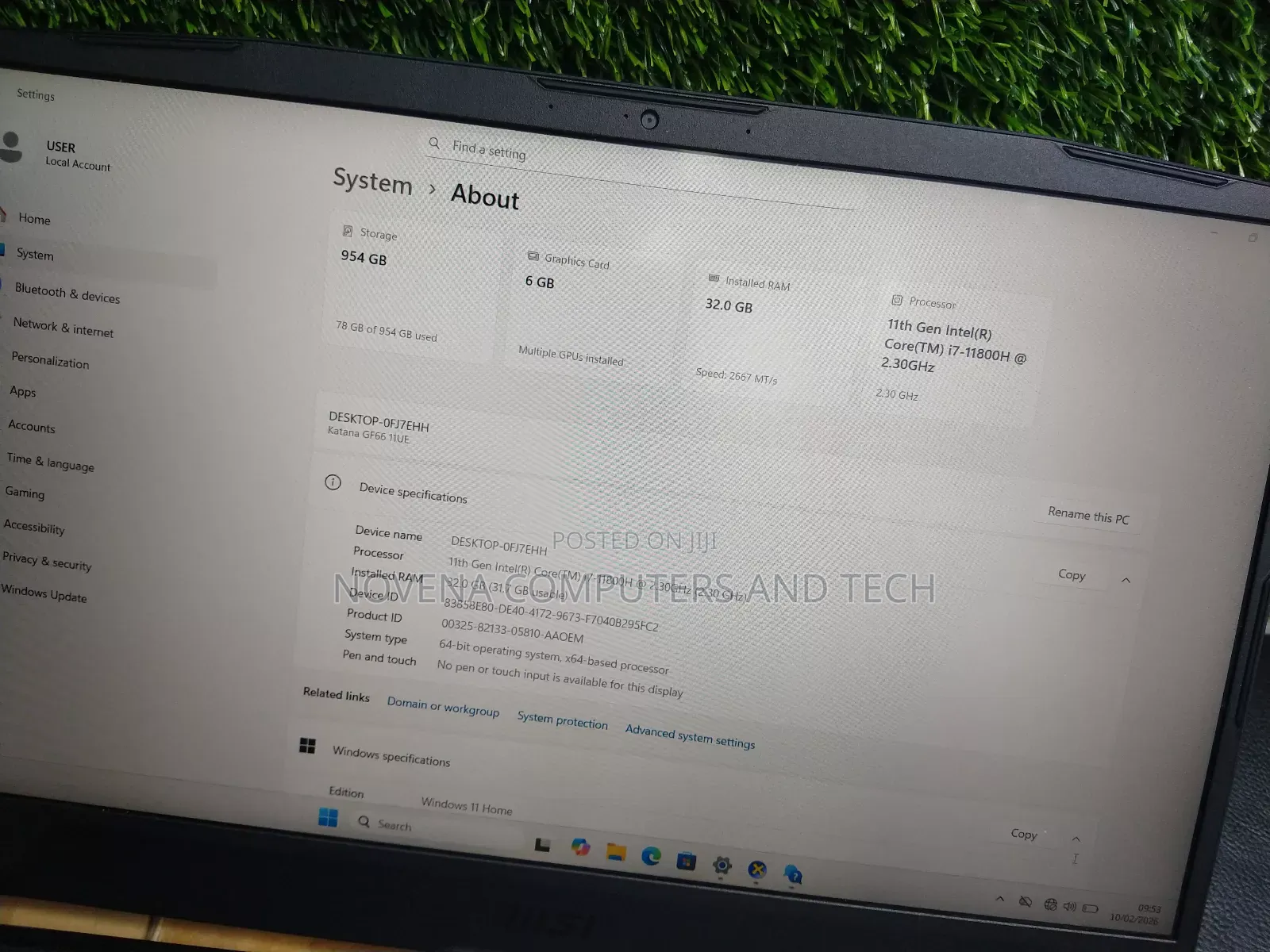 Laptop MSI Katana GF66 32GB Intel Core i7 SSD 1T