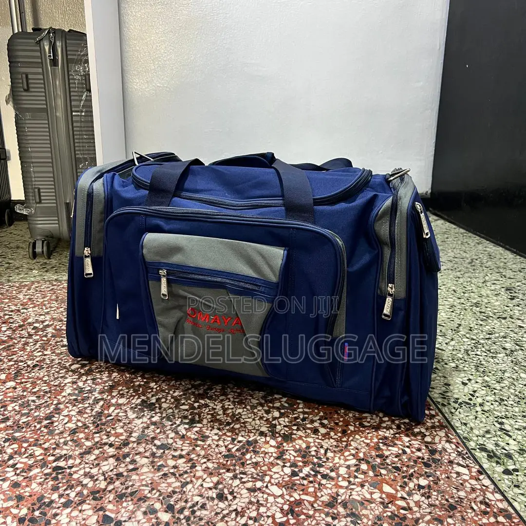 Large Blue Travel Duffel Bag With Multiple Zip Pockets