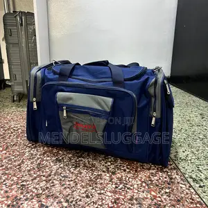 Large Blue Travel Duffel Bag With Multiple Zip Pockets