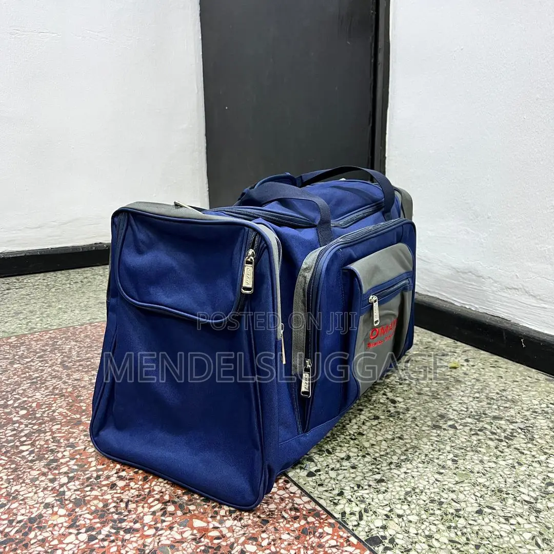 Large Blue Travel Duffel Bag With Multiple Zip Pockets
