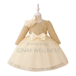 Royal Gold Long-Sleeve Baby Girl Sequin Dress (6-18 Months)