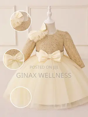 Girls Gold Sequin Princess Dress With Bow (6-18 Months)
