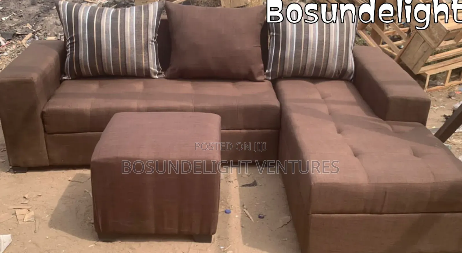 Brown L Shape Sofa Chair With Foot Stool