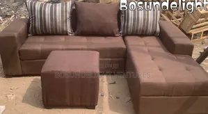 Brown L Shape Sofa Chair With Foot Stool