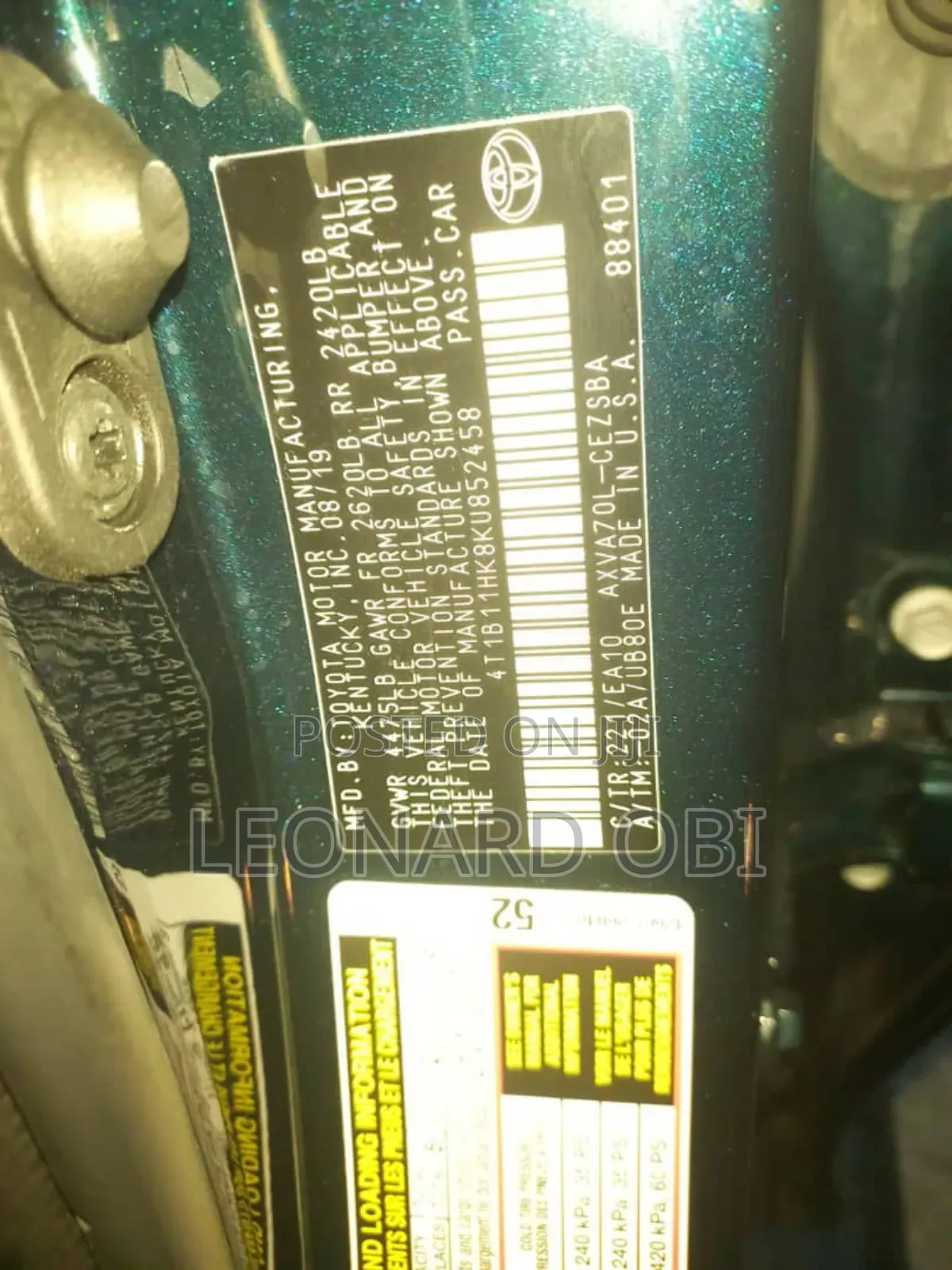 Toyota Camry L (2.5L 4cyl 8A) 2019 Green
