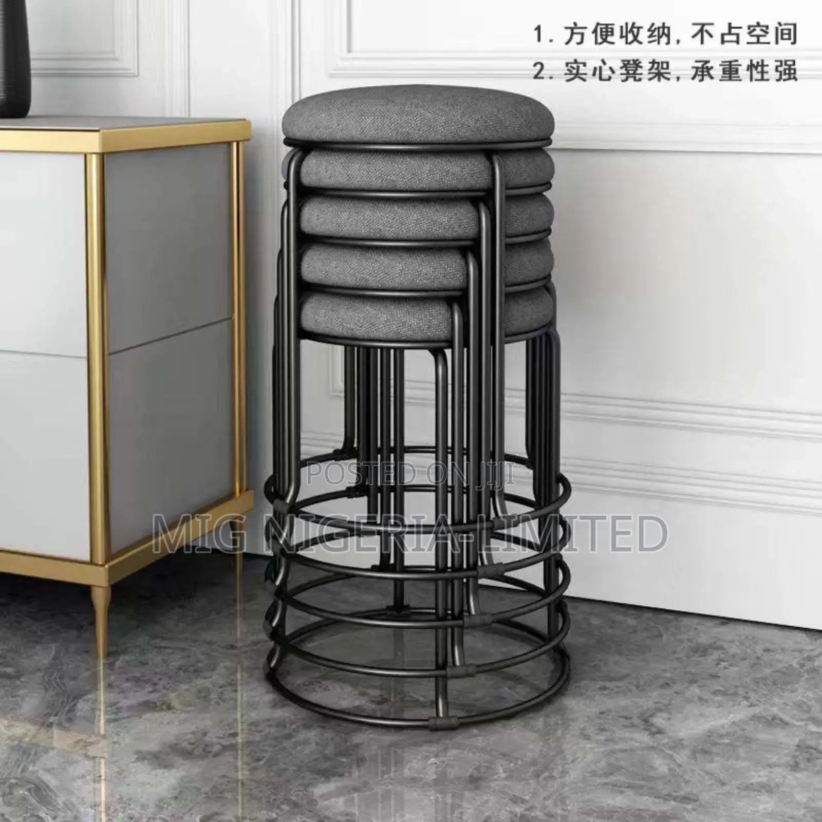 Gray Stainless Padded Side Stool
