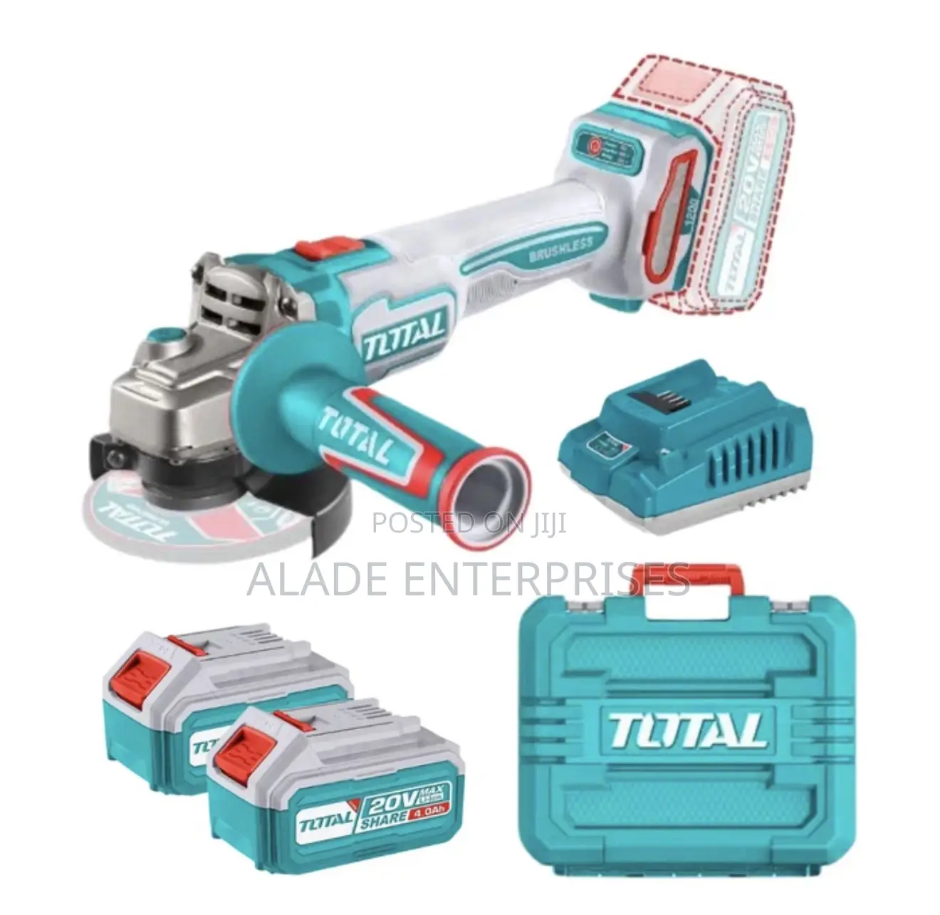 Total Tools 20v Brushless Cordless 4.5" Angle Grinder With 2 Batteries