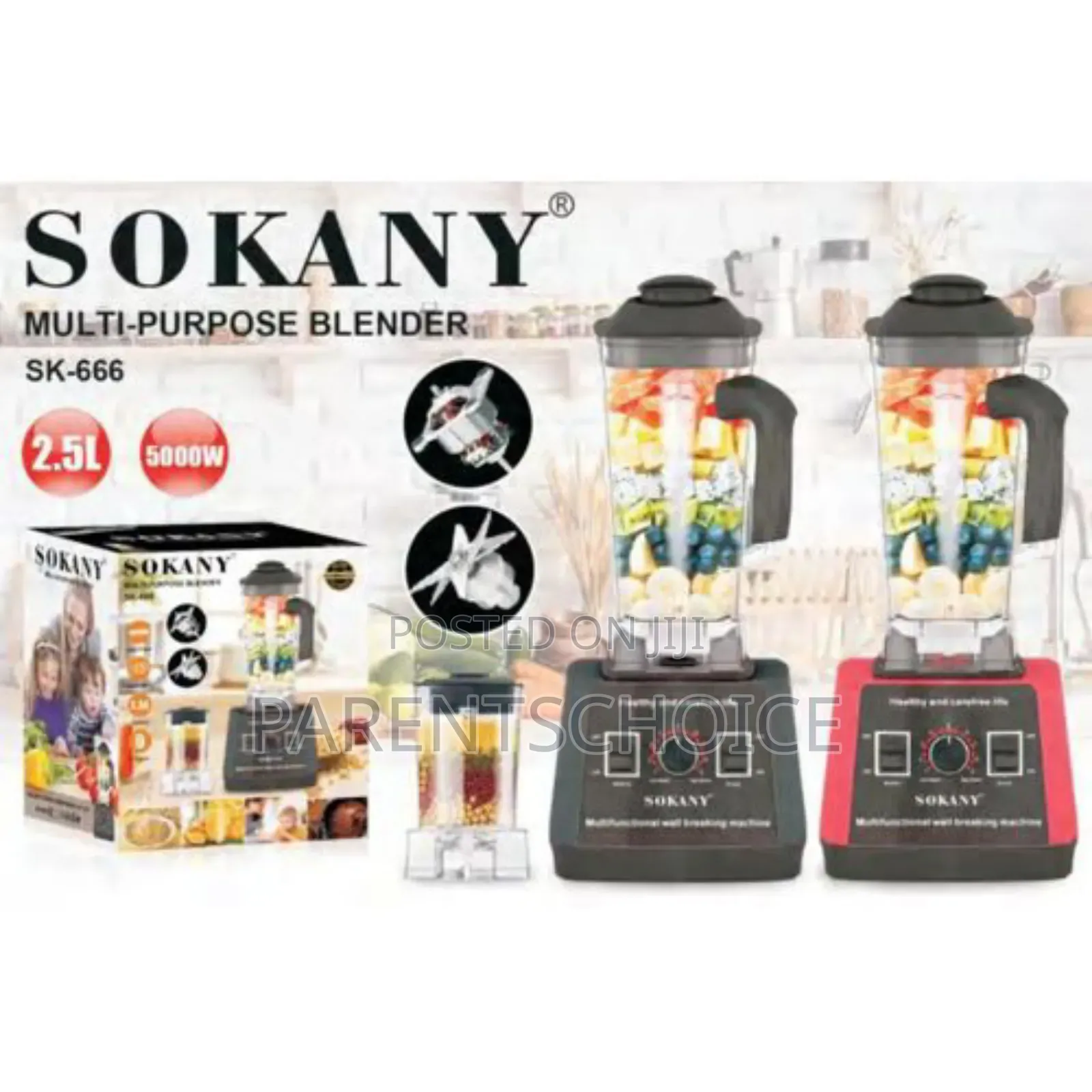 Sokany Multi-purpose 2.5l Blender 5000w With Extra Mill Jar
