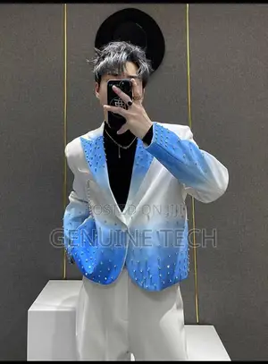 *Stylish Diamond Studded Suit Blazer With Flare Pants