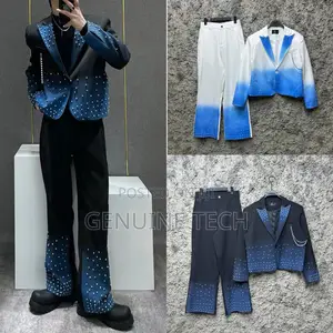 *Stylish Diamond Studded Suit Blazer With Flare Pants