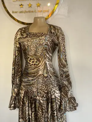 Elegant Animal Print Long Sleeve Flare Dress