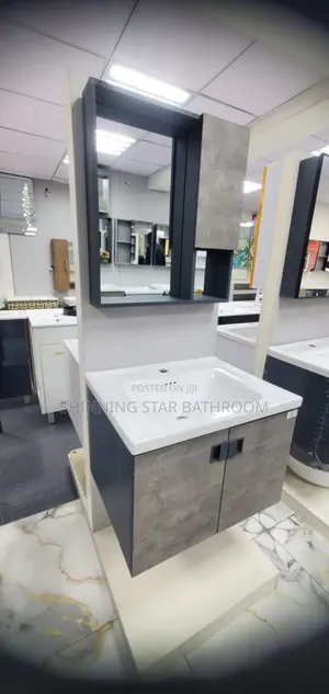 Wall-Hung Bathroom Vanity Cabinet and Mirror Set.