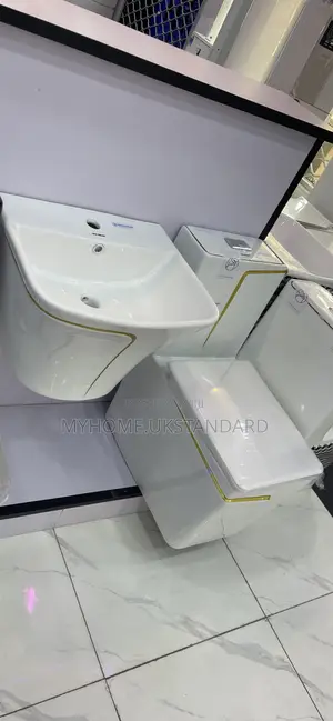 Original White And Gold England Toilet Seat With Suspended Basin