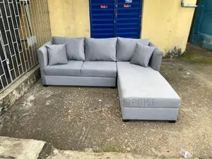 5 Seater L-Shaped Sofa Fabric Ash Color and Throw Pillow Modern Design