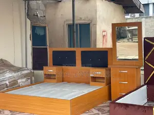 6 by 6 Bedframe, 3 Drawer Wardrobe With Mirror, and 2 Bedside Drawers