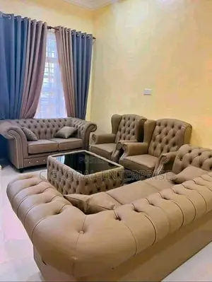 7 Seater Sofa High Quality Leather Brown With Center Table - Premium