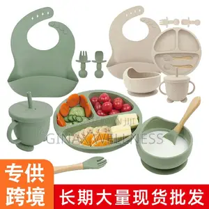 8-Piece Silicone Baby Weaning and Feeding Set With Bib, Plate, Etc
