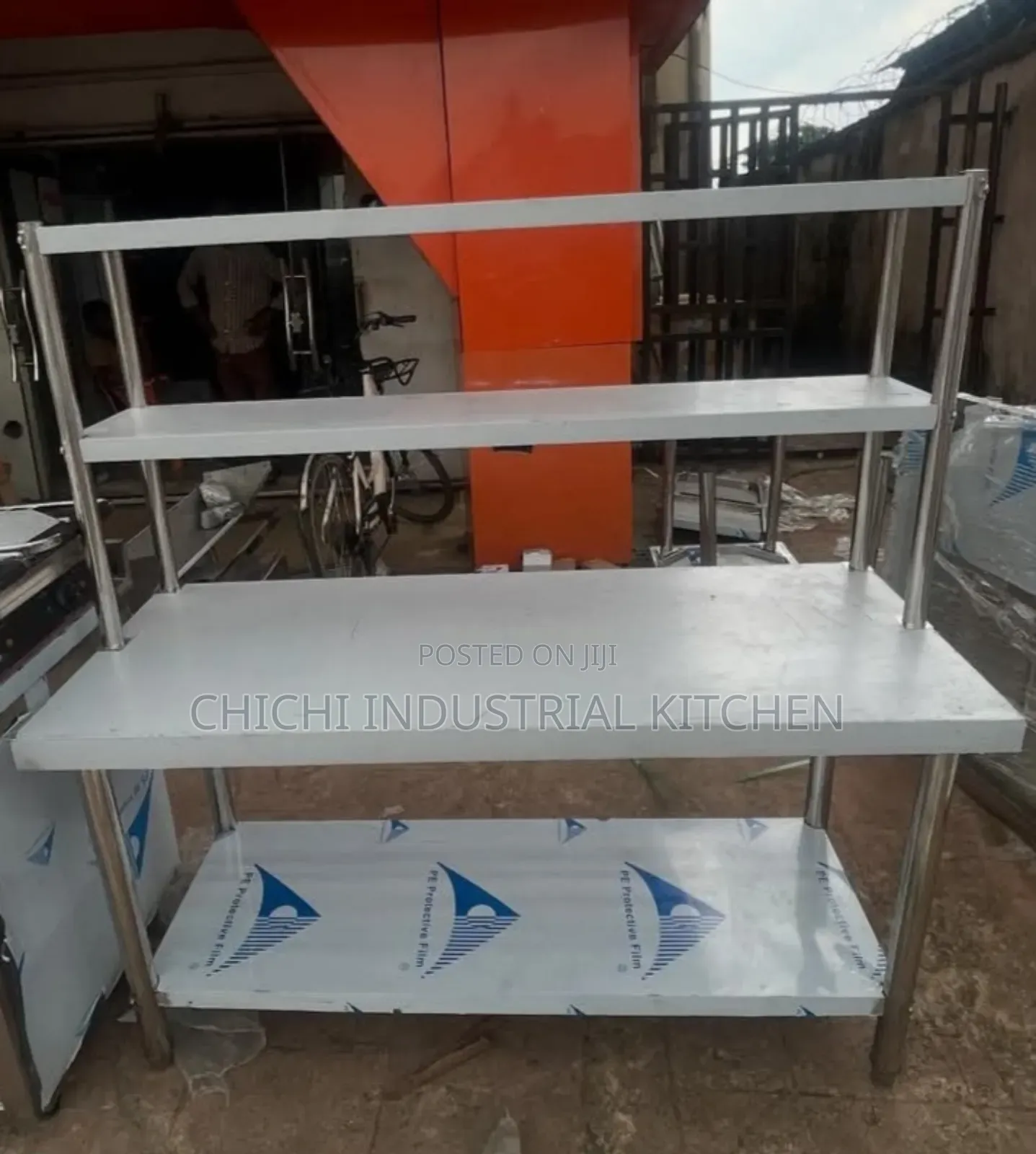 Stainless Table With Double Upper Layer Shelves
