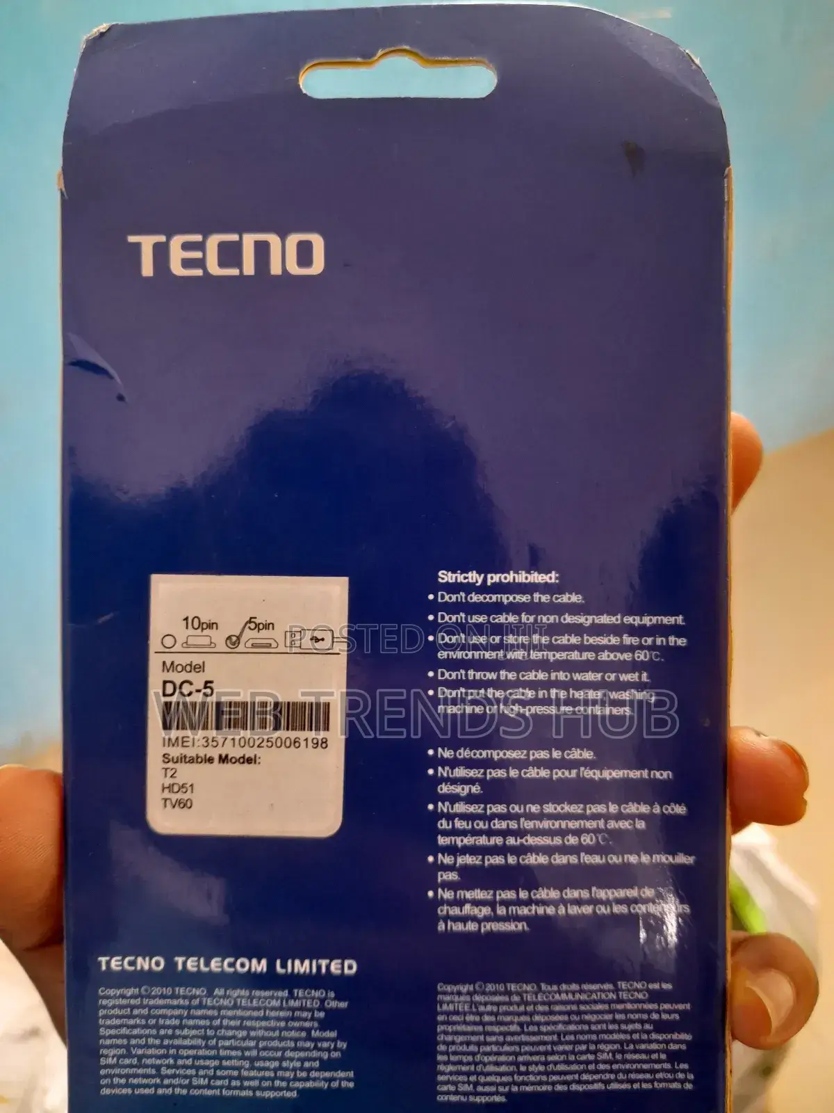 Original Tecno Dc-5 Data Cable - Fast Charging Data Sync