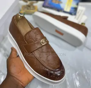 Versace White Sole, Matte Leather Patterned Loafers