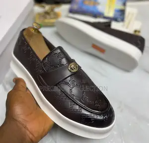 Versace White Sole, Matte Leather Patterned Loafers