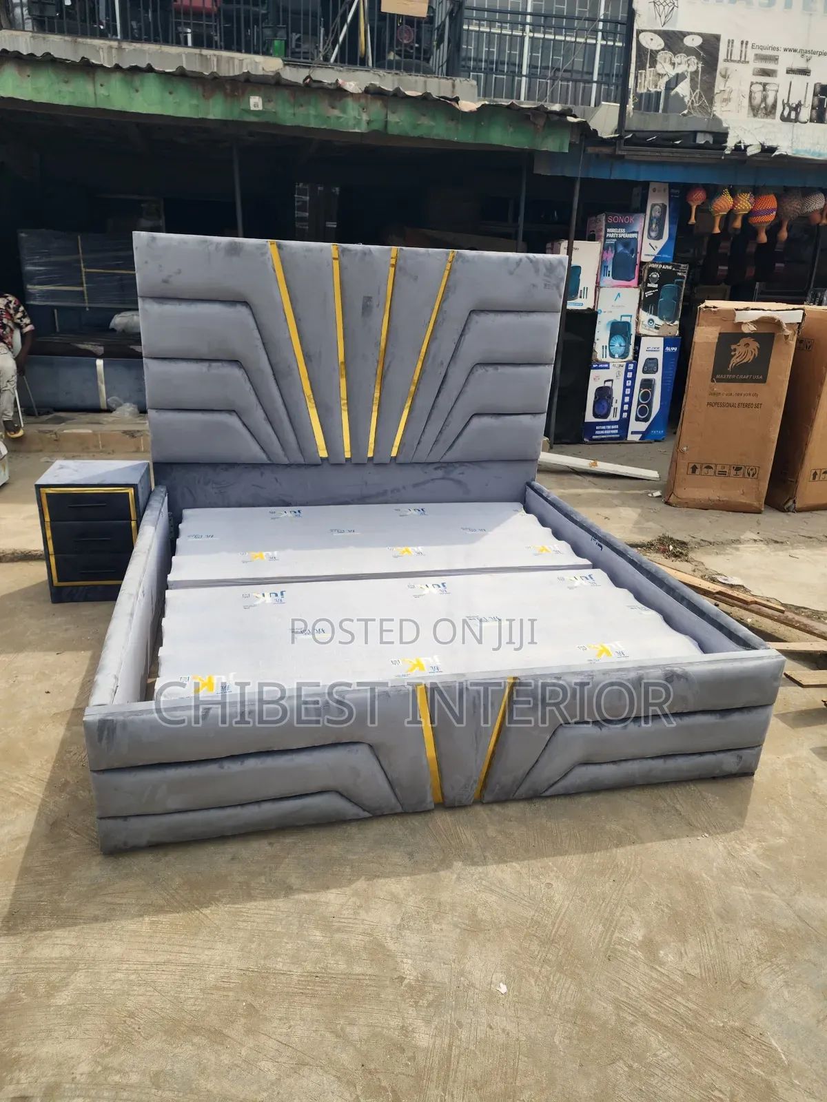 6by6 Upholstery Padded Bed Frame With a Side Cupboard.