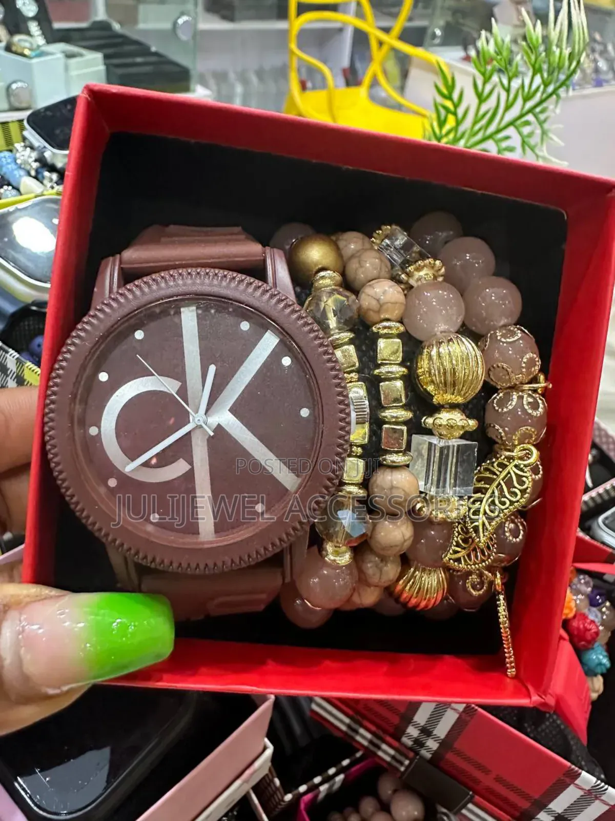 Ck Wristwatch and Bead Bangle With Box