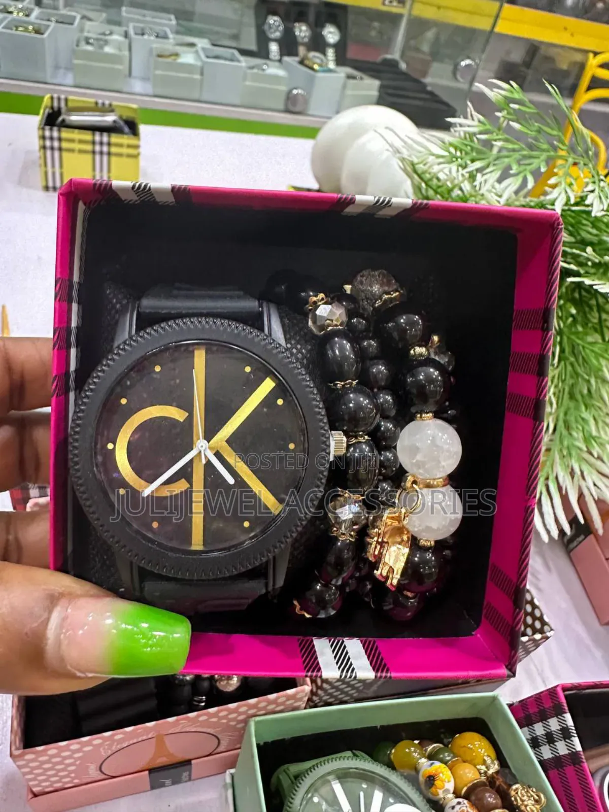 Ck Wristwatch and Bead Bangle With Box