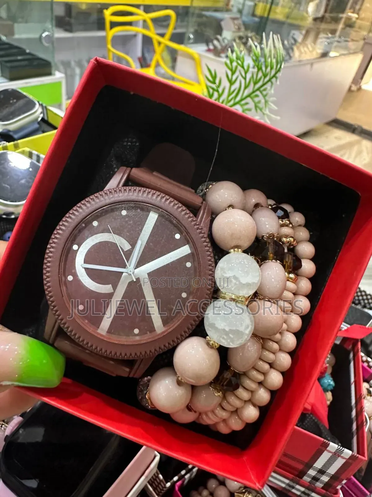 Ck Wristwatch and Bead Bangle With Box