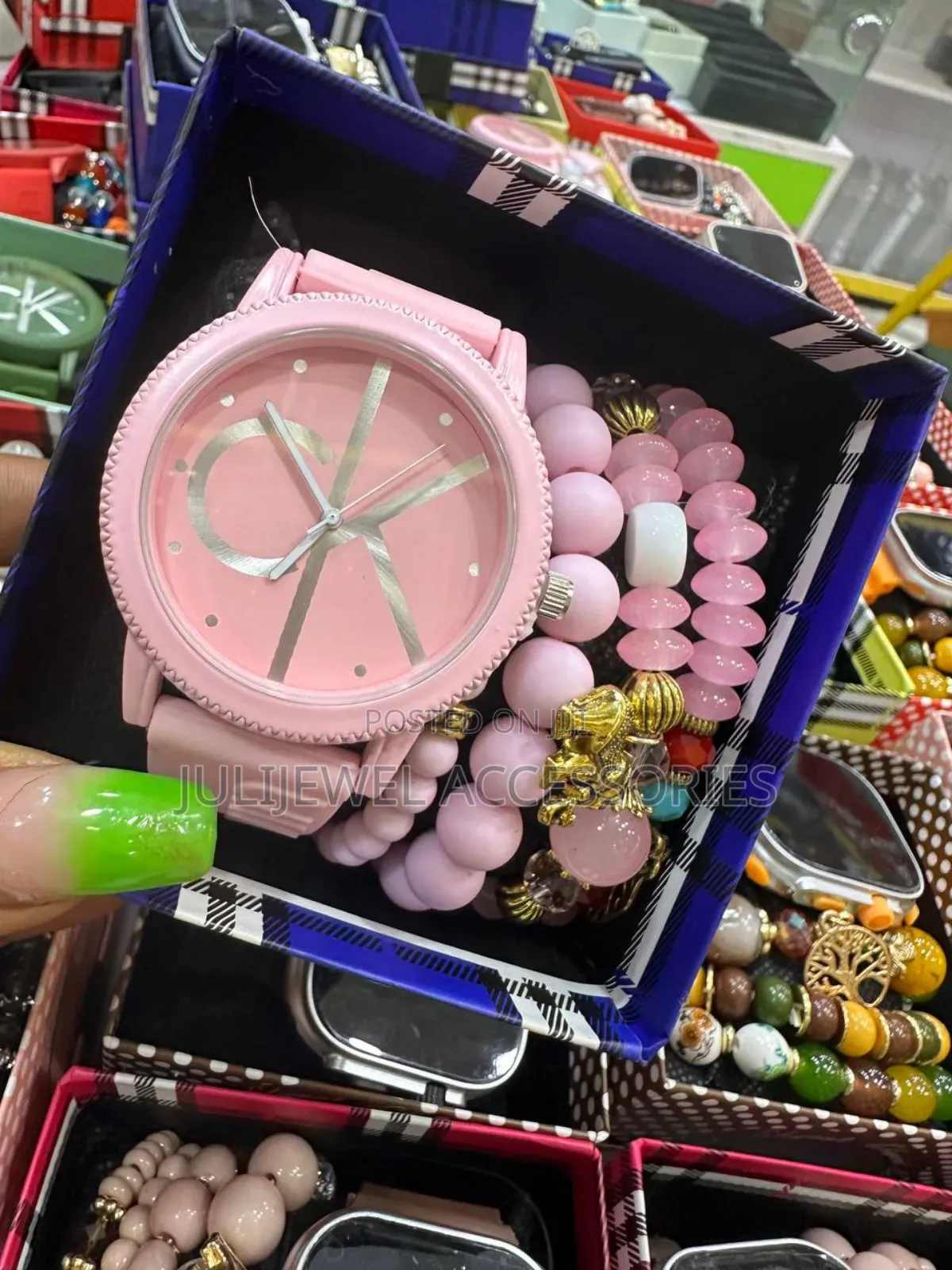 Ck Wristwatch and Bead Bangle With Box