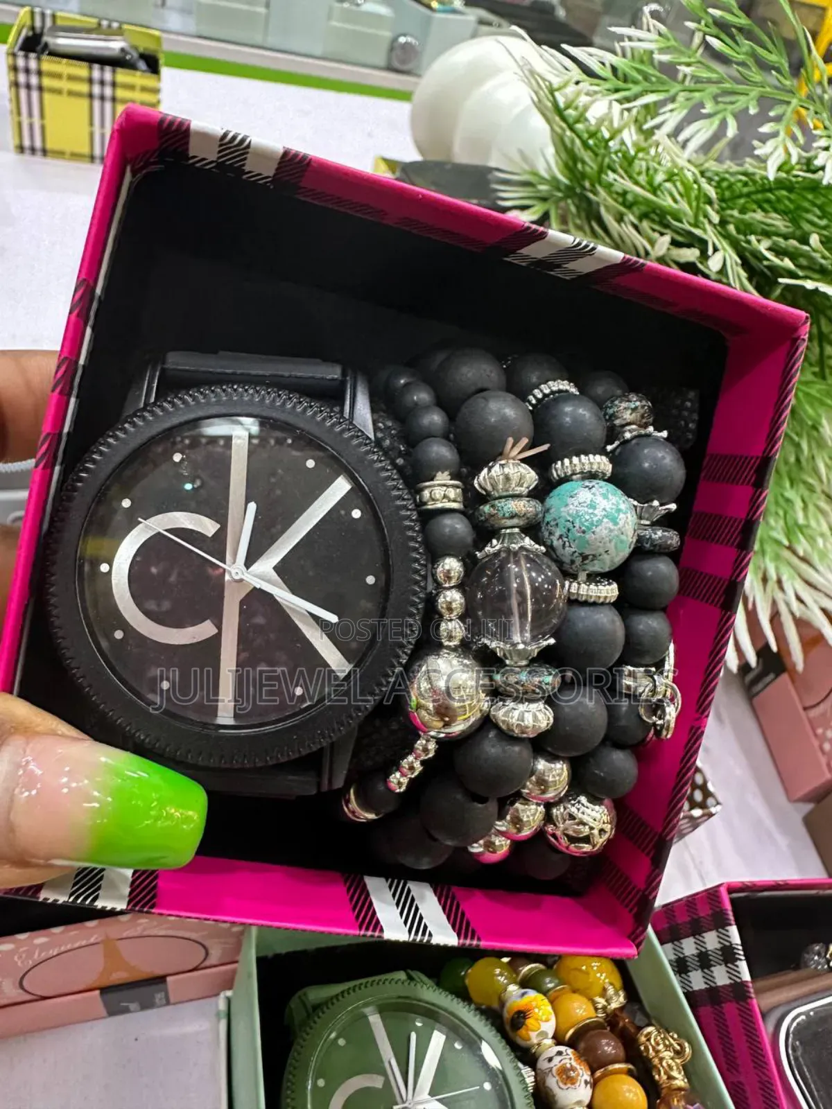 Ck Wristwatch and Bead Bangle With Box
