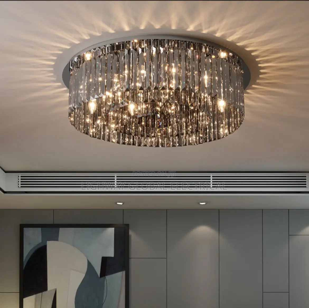 Modern Round Black Crystal Chanderlier Flosh Light