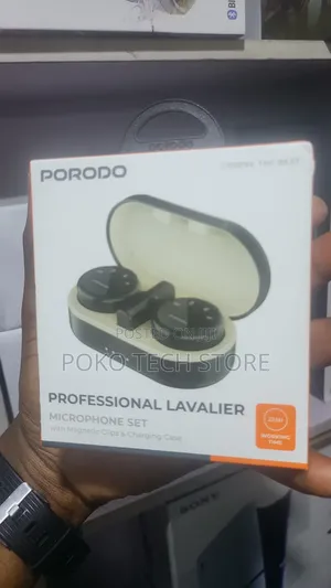 Porodo Professional Lavalier Microphone Set With A Charging Case.