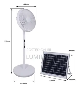 Rechargeable Solar Standing Fan - White