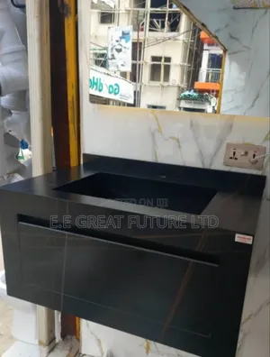 Cabinet With Wash Basin and Mirror Black