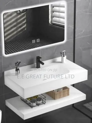 Cabinet With Wash Basin and Mirror Light White