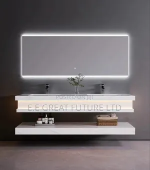 Cabinets With Wash Basin and Mirror Light