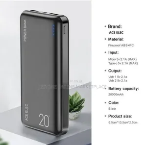 Ace Elec 20000mah Ultra Slim Portable Power Bank Typec Input - Output