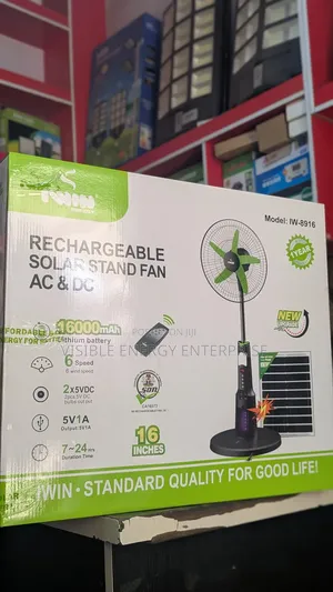 Iwin Rechargeable Solar Stand Fan (Model: Iw-8916).