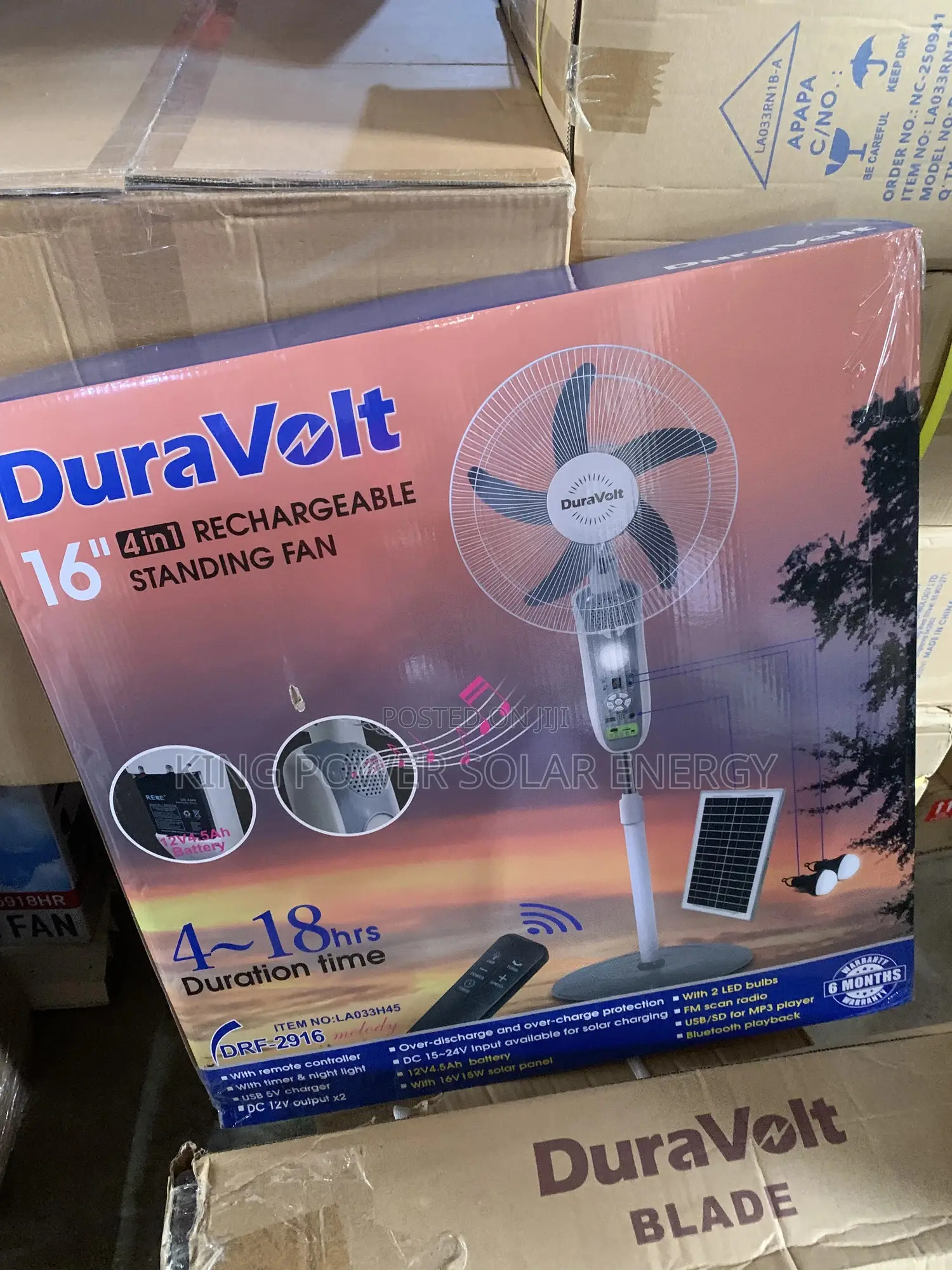 16” Duravolt Solar Rechargeable Fan